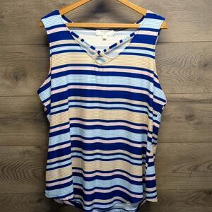 No Comment Striped Crossed V Neck Tank Top Women's Plus Size 3x